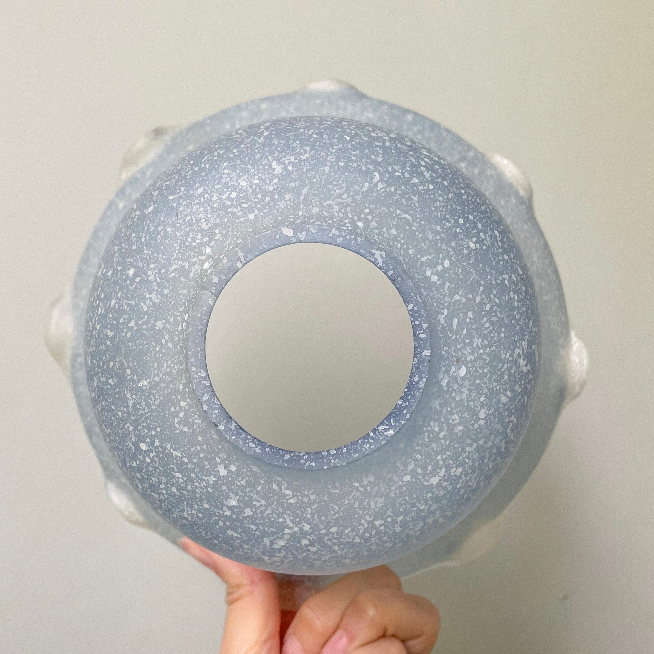 Vintage French frosted speckled glass shade with a frilly wavy edge | pale blue - Moppet