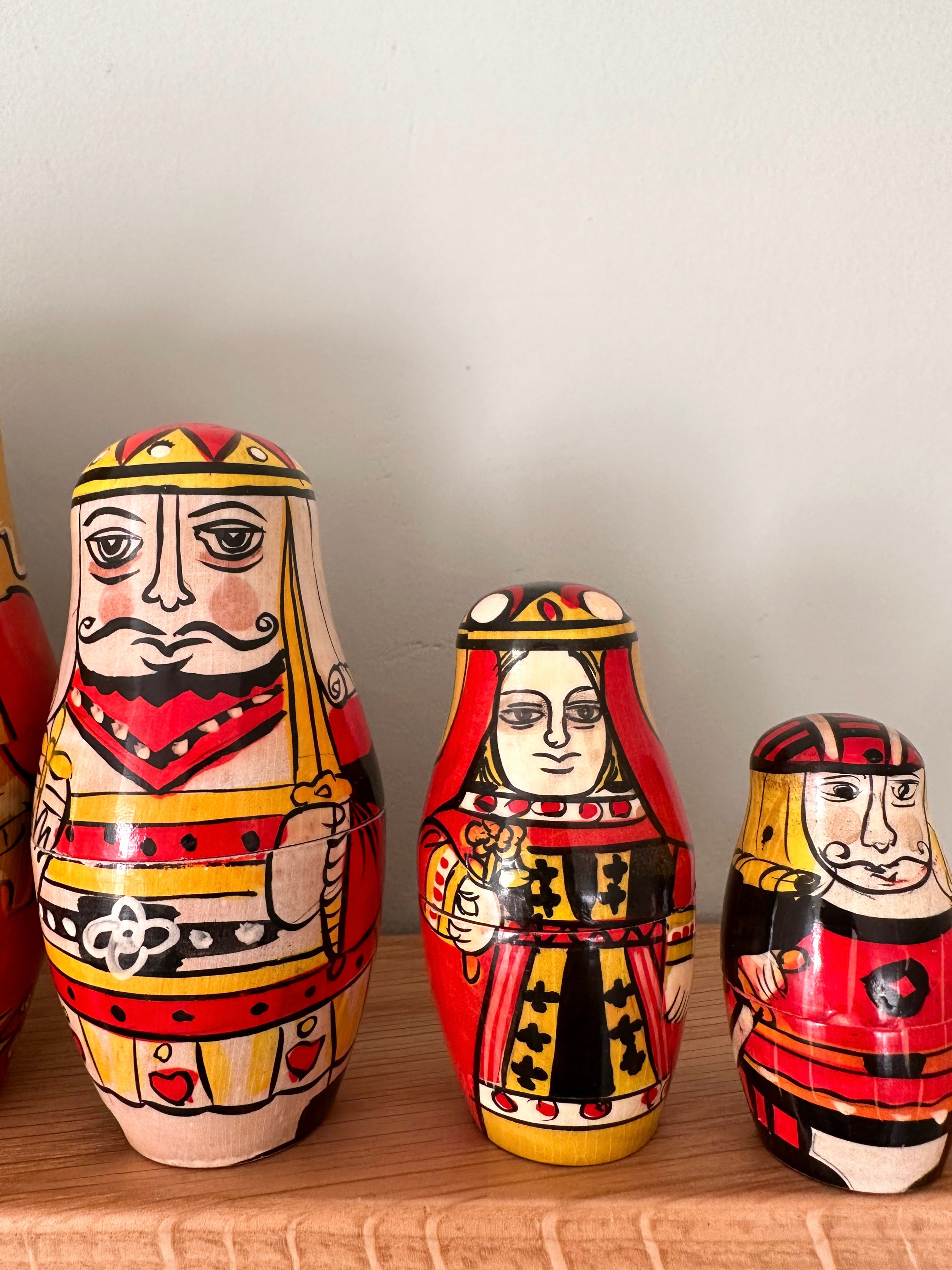 Vintage wooden playing cards Russian Matryoshka nesting dolls - Moppet