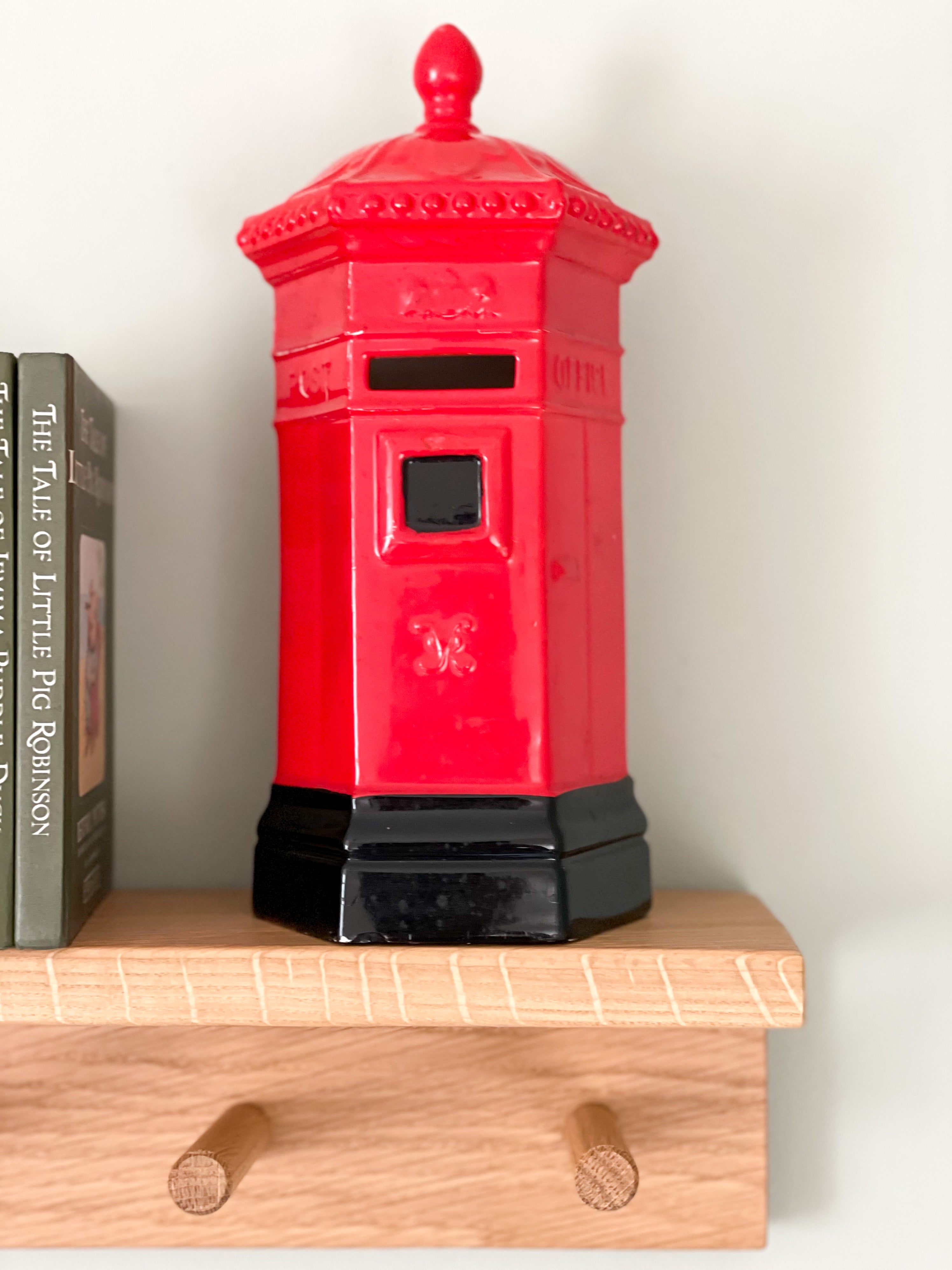Vintage ceramic hexagonal ‘Penfold’ Victorian red post box money box, by Honiton England - Moppet
