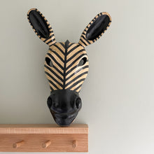 Load image into Gallery viewer, Vintage wooden zebra head – hand carved zebra, African wall art - Moppet
