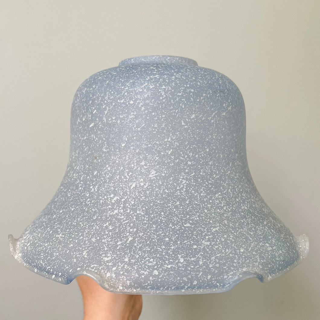 Vintage French frosted speckled glass shade with a frilly wavy edge | pale blue - Moppet