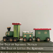 Load image into Gallery viewer, Vintage wooden green Christmas train ornament or decoration - Moppet
