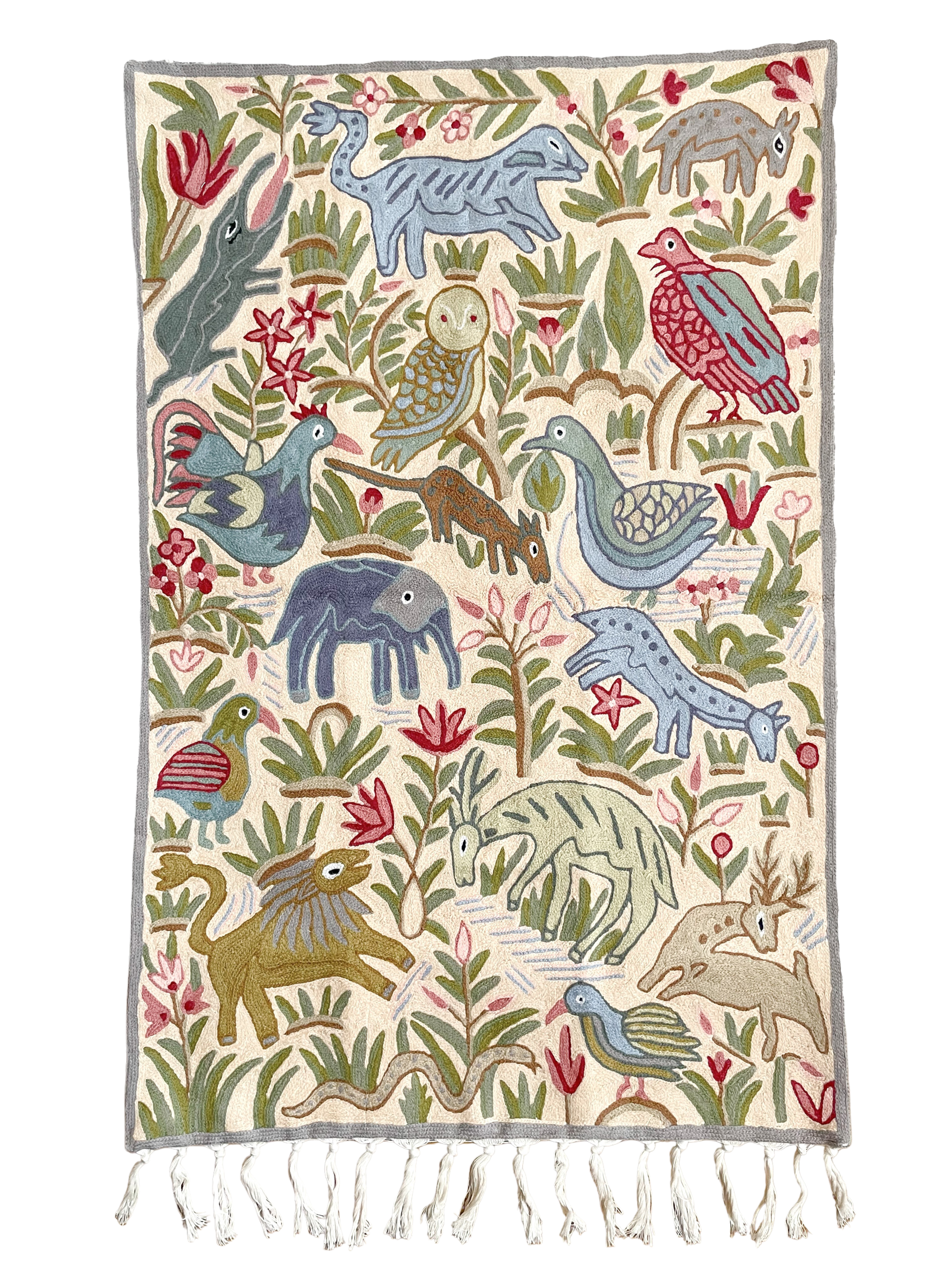 Handmade folk art animal safari children's wall hanging tapestry