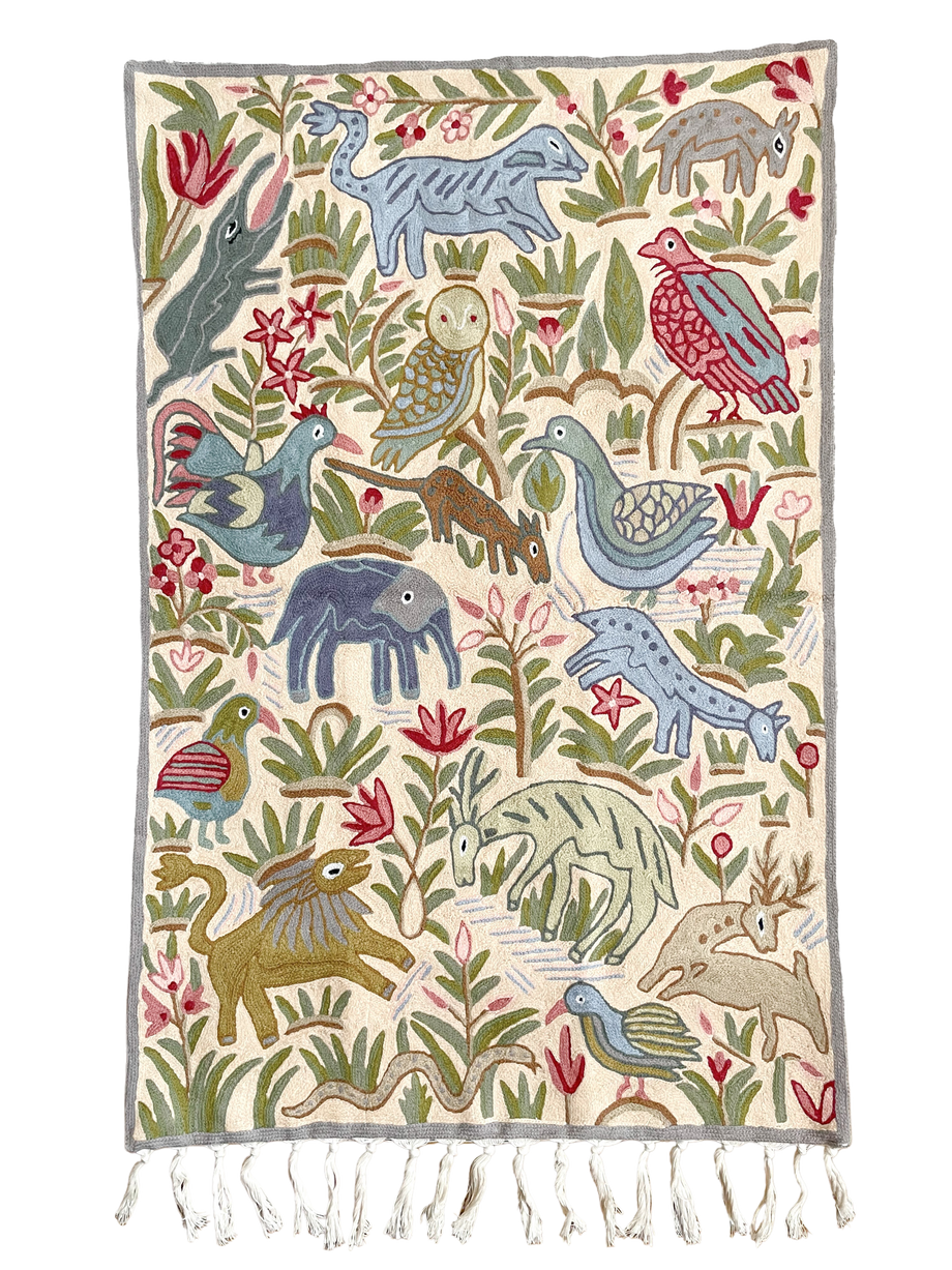 Handmade folk art animal safari children's wall hanging tapestry