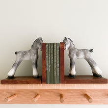 Load image into Gallery viewer, Pair of rare vintage 1960s ceramic china and wooden grey spotty pony/horse/foal bookends - Moppet
