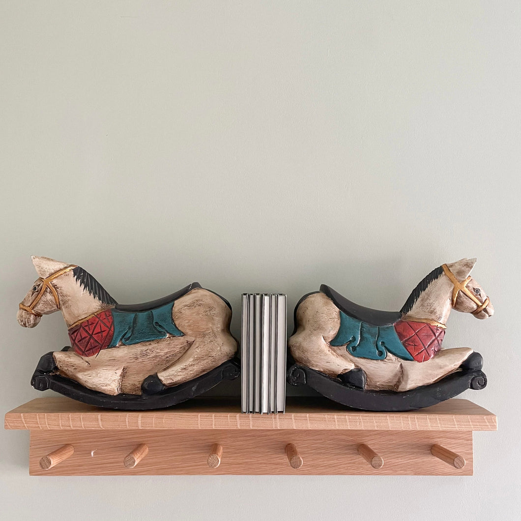 Pair of vintage wooden hand-painted rocking horse bookends, pair - Moppet