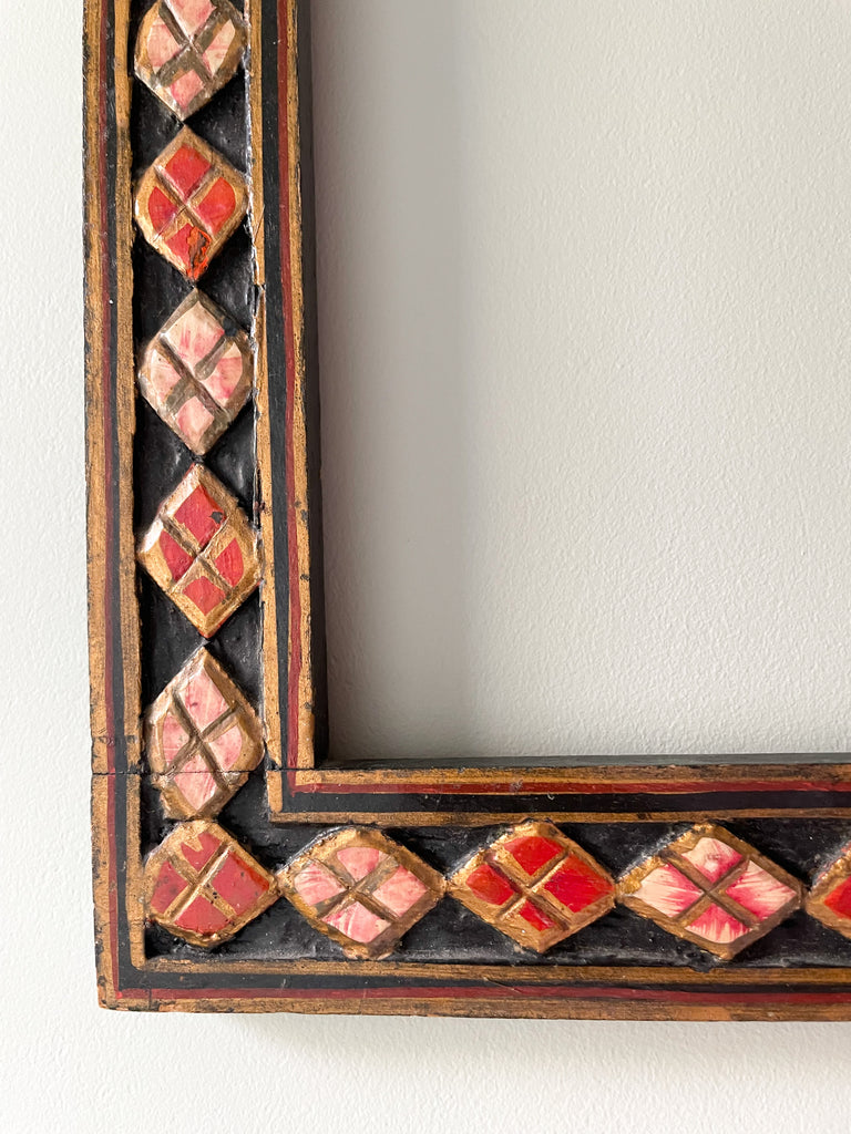 Vintage wooden wall-hanging frame featuring horses, peacocks and diamonds - Moppet