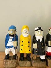 Load image into Gallery viewer, Vintage hand-painted and carved folk art wooden sailors / fishermen / ship crew, sold separately - Moppet
