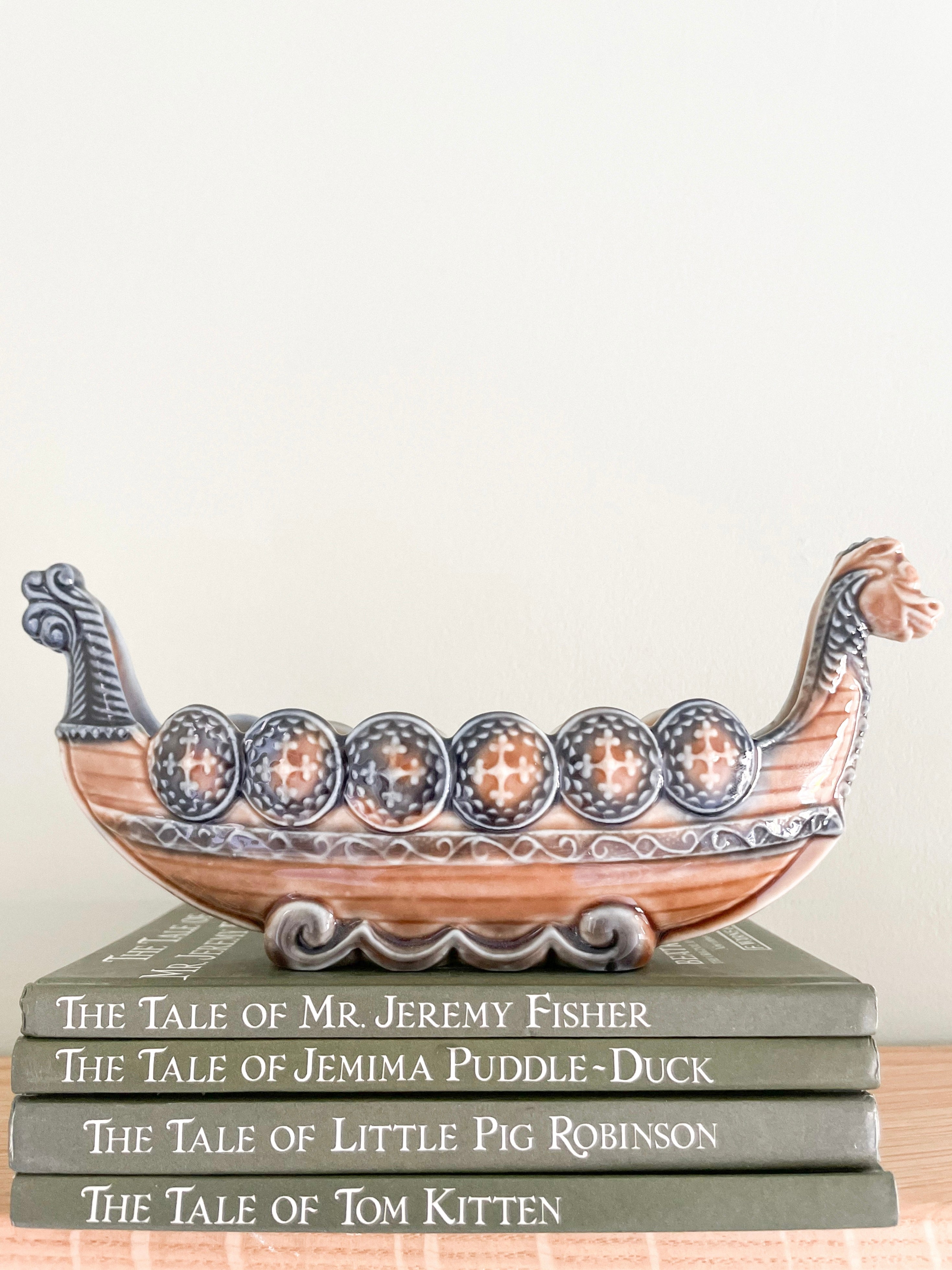 Vintage handmade ceramic porcelain Viking ship trinket dish, by Wade, made in England - Moppet