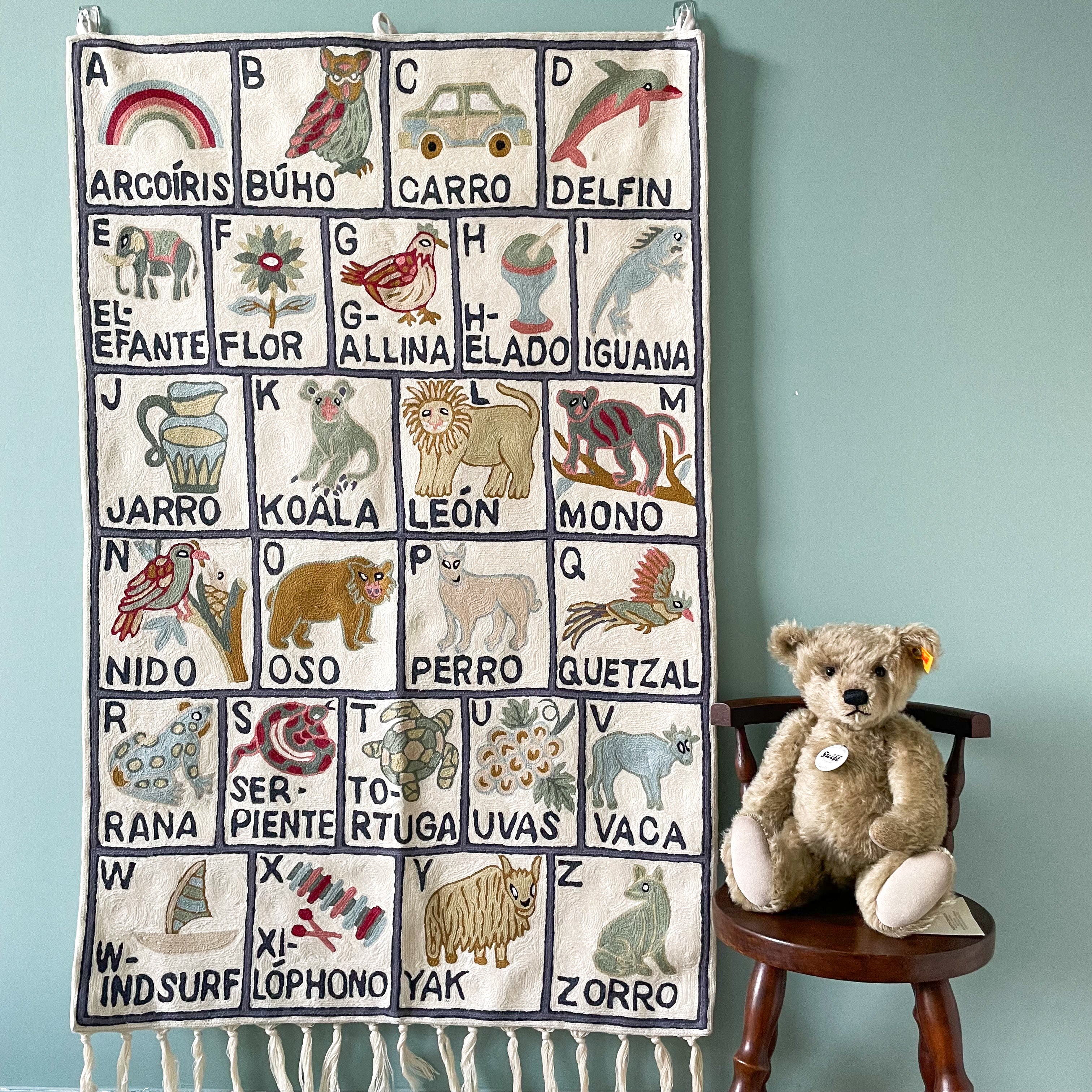 Handmade ABC alphabet crewel wall hanging tapestry |  Spanish alphabet - Moppet