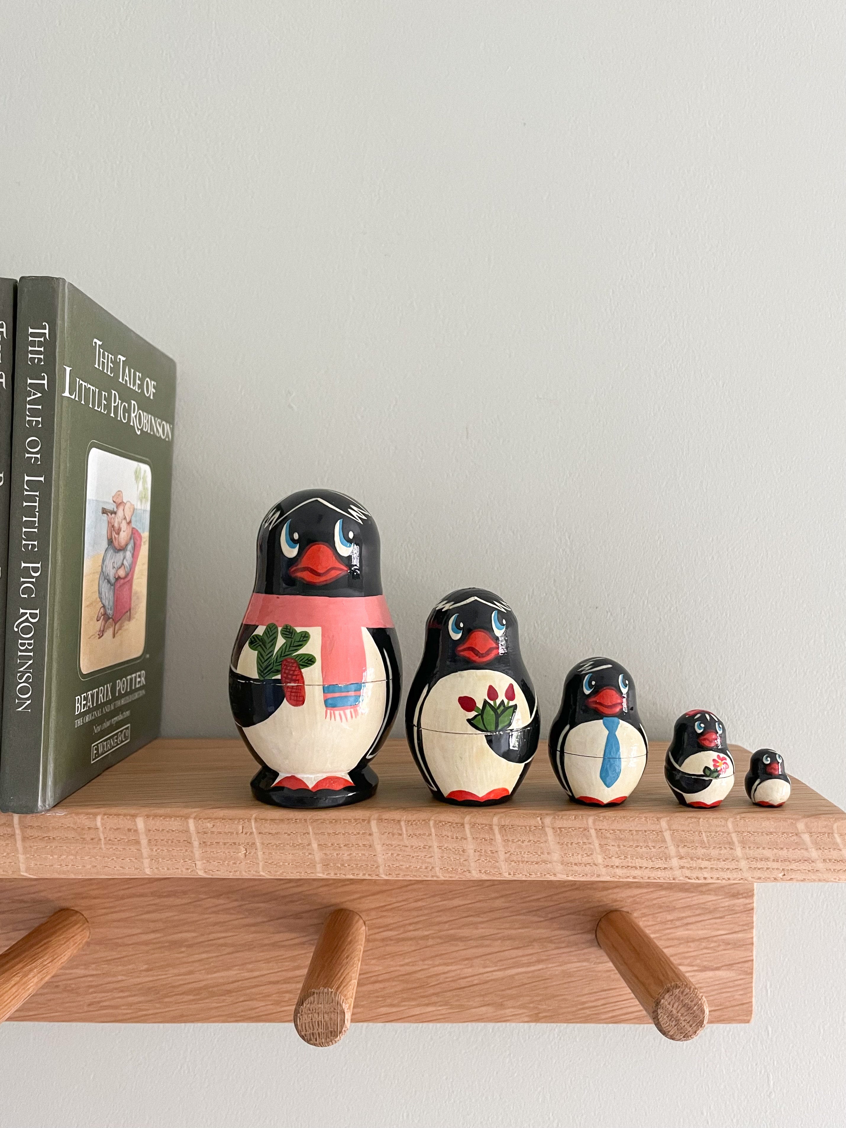 Vintage wooden nesting penguins Russian Matryoshka dolls - Moppet