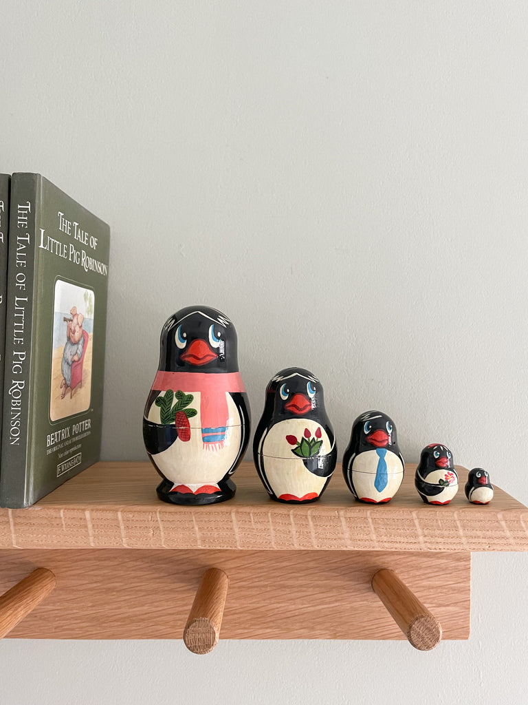 Vintage wooden nesting penguins Russian Matryoshka dolls - Moppet