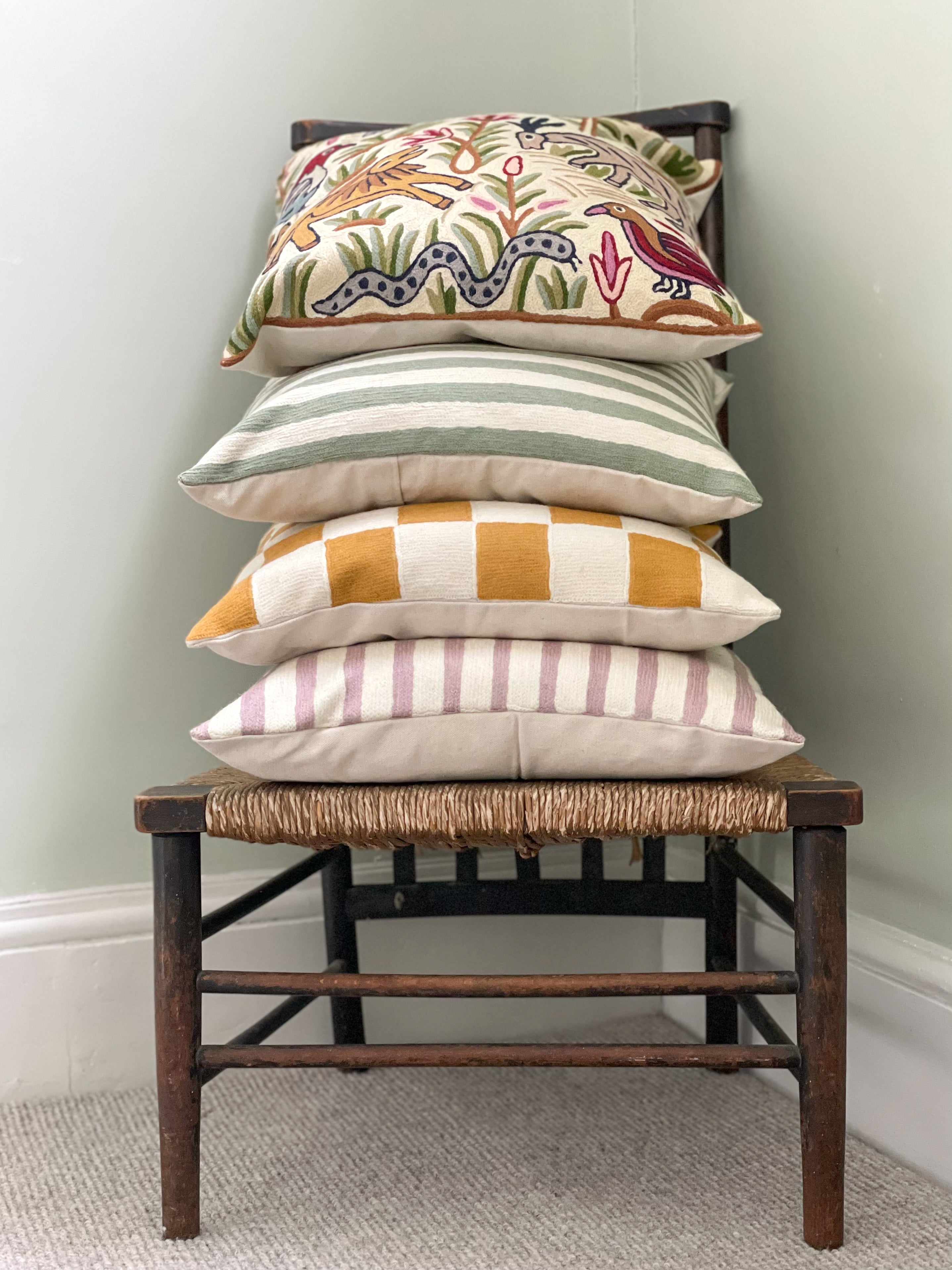 *NEW* Handmade crewel embroidered cushion cover | lilac stripe - Moppet