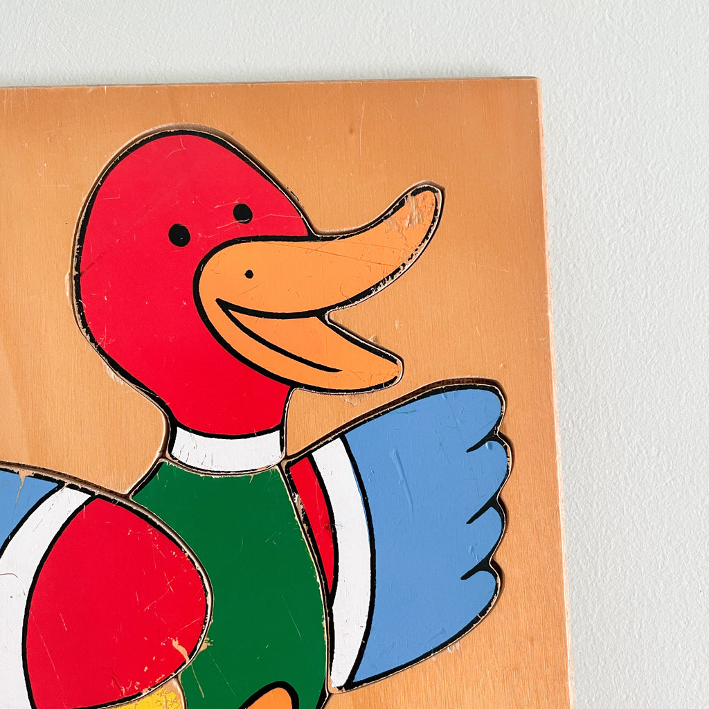 Vintage 1980s wooden colourful duck puzzle wall art, by Diset - Moppet