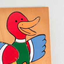 Load image into Gallery viewer, Vintage 1980s wooden colourful duck puzzle wall art, by Diset - Moppet
