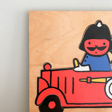 Load image into Gallery viewer, Vintage 1960s wooden puzzle featuring three fireman, by Willis Toys and illustrated by Dick Bruna, the creator of Miffy - Moppet
