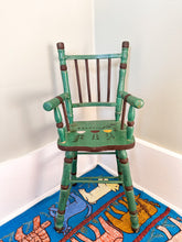 Load image into Gallery viewer, Vintage wooden folk art hand-painted doll’s highchair with floral tulip design - Moppet
