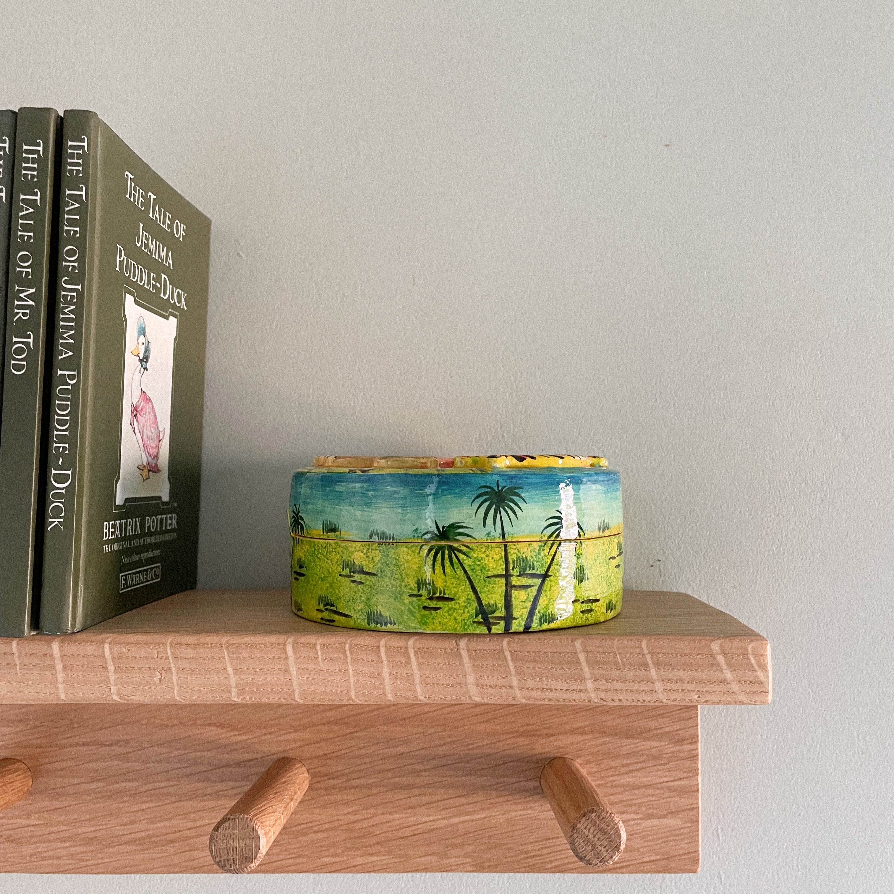 Kashmiri hand-painted folk art embossed papier maché lacquered trinket box with jungle animals design - Moppet