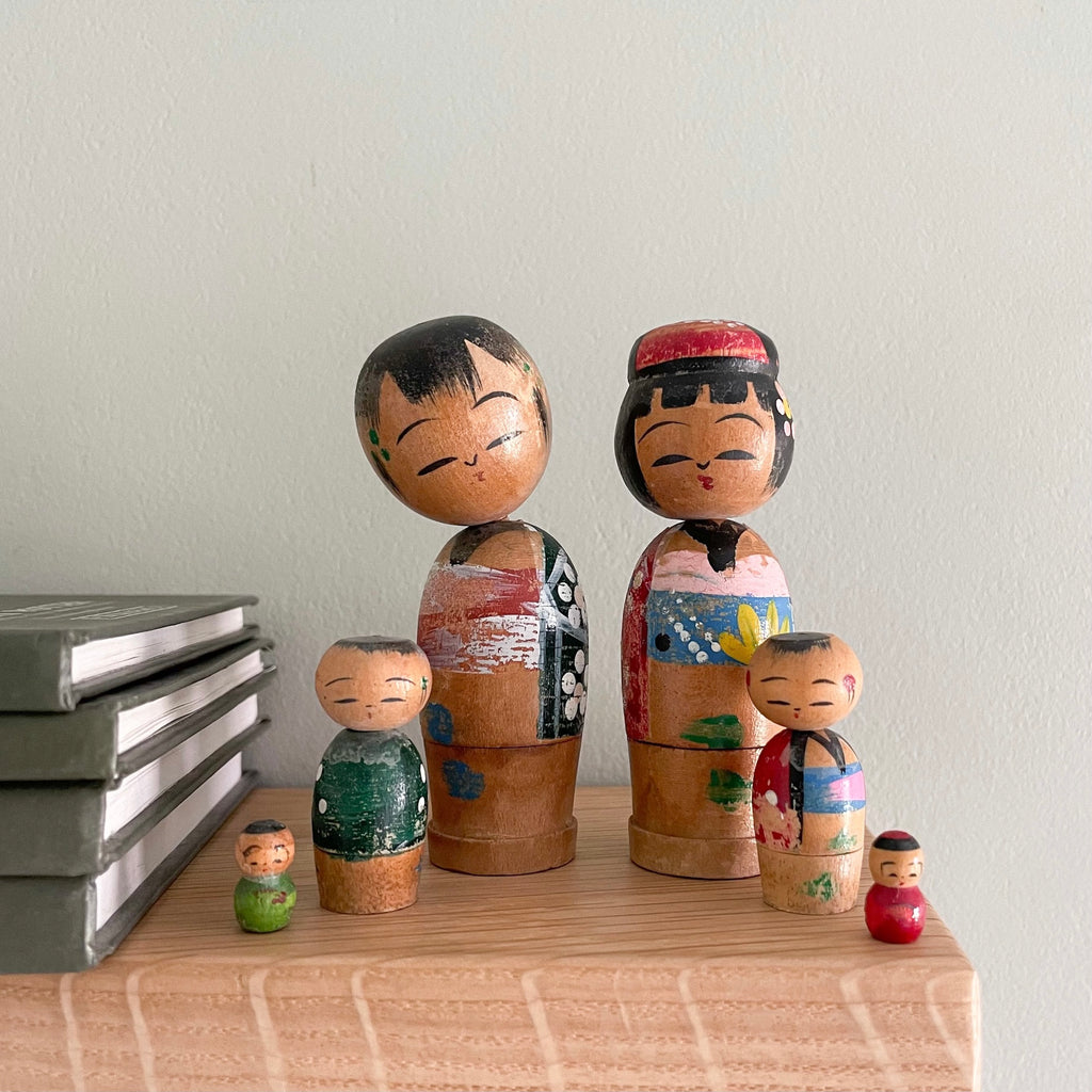 Nesting wooden 1930s vintage Japanese Kokeshi 'bobble-head' nodding 'Russian' dolls - Moppet