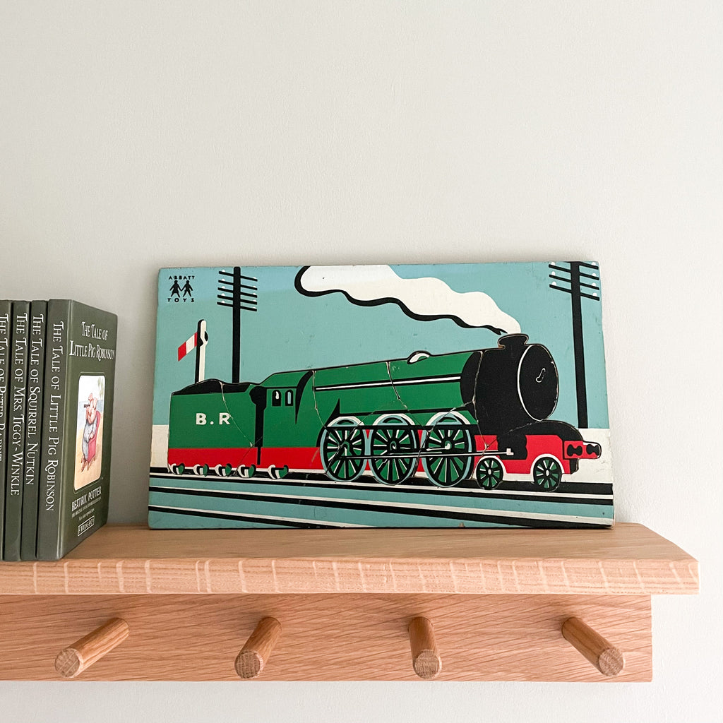 Vintage 1950s wooden green steam train puzzle, by British toy makers Abbatt - Moppet