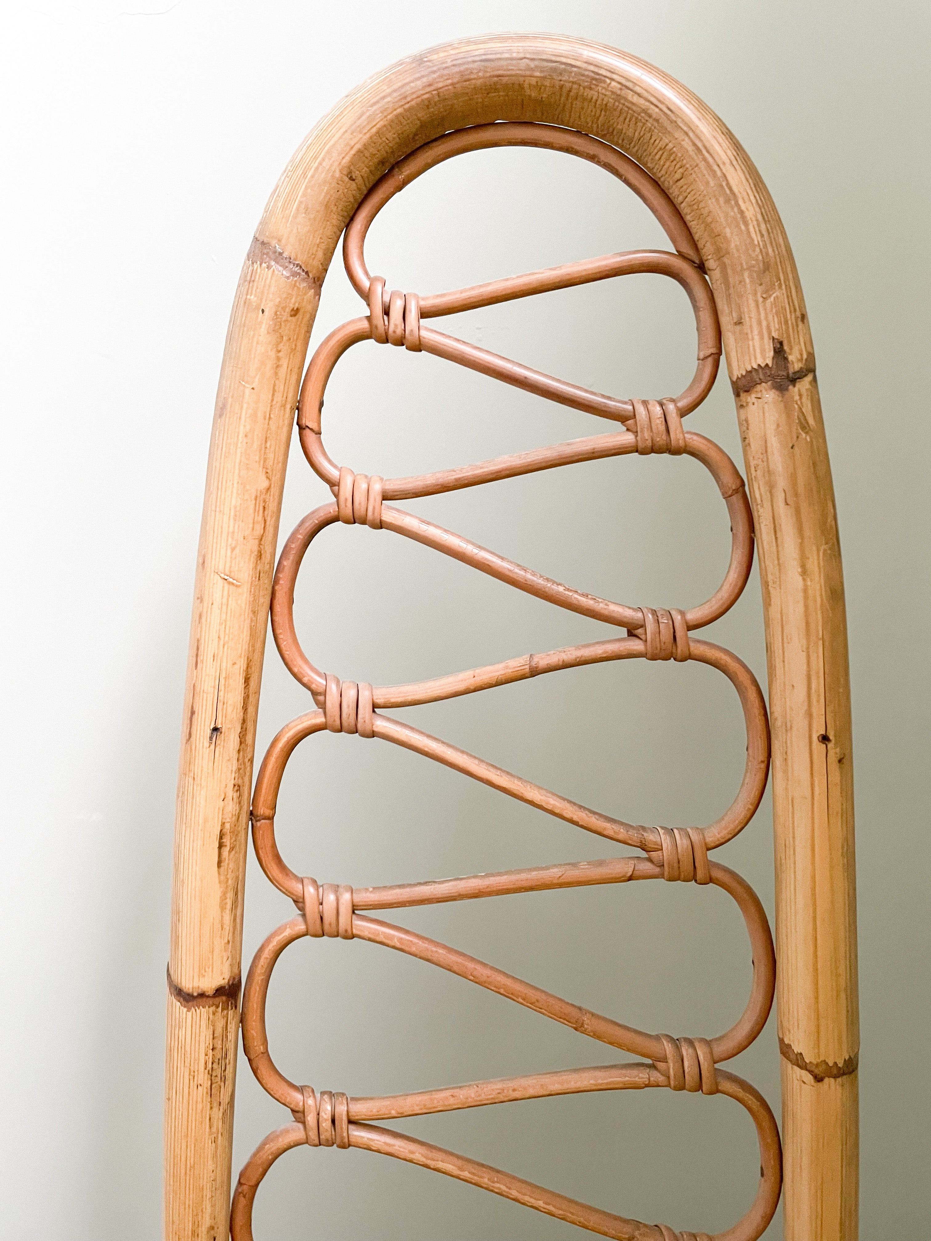 Vintage 1950s midcentury bamboo cane throne chair with high back, possibly by Dirk Van Sliedrecht for Rohe Noordwolde - Moppet