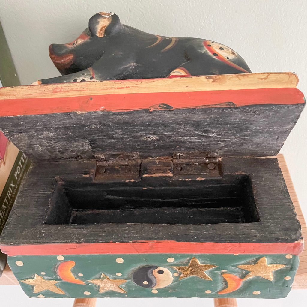 Vintage wooden pig trinket box - Moppet