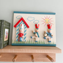 Load image into Gallery viewer, Vintage 1960s &#39;Irmi&#39; wooden children&#39;s wall plaque featuring three wooden soldiers - Moppet
