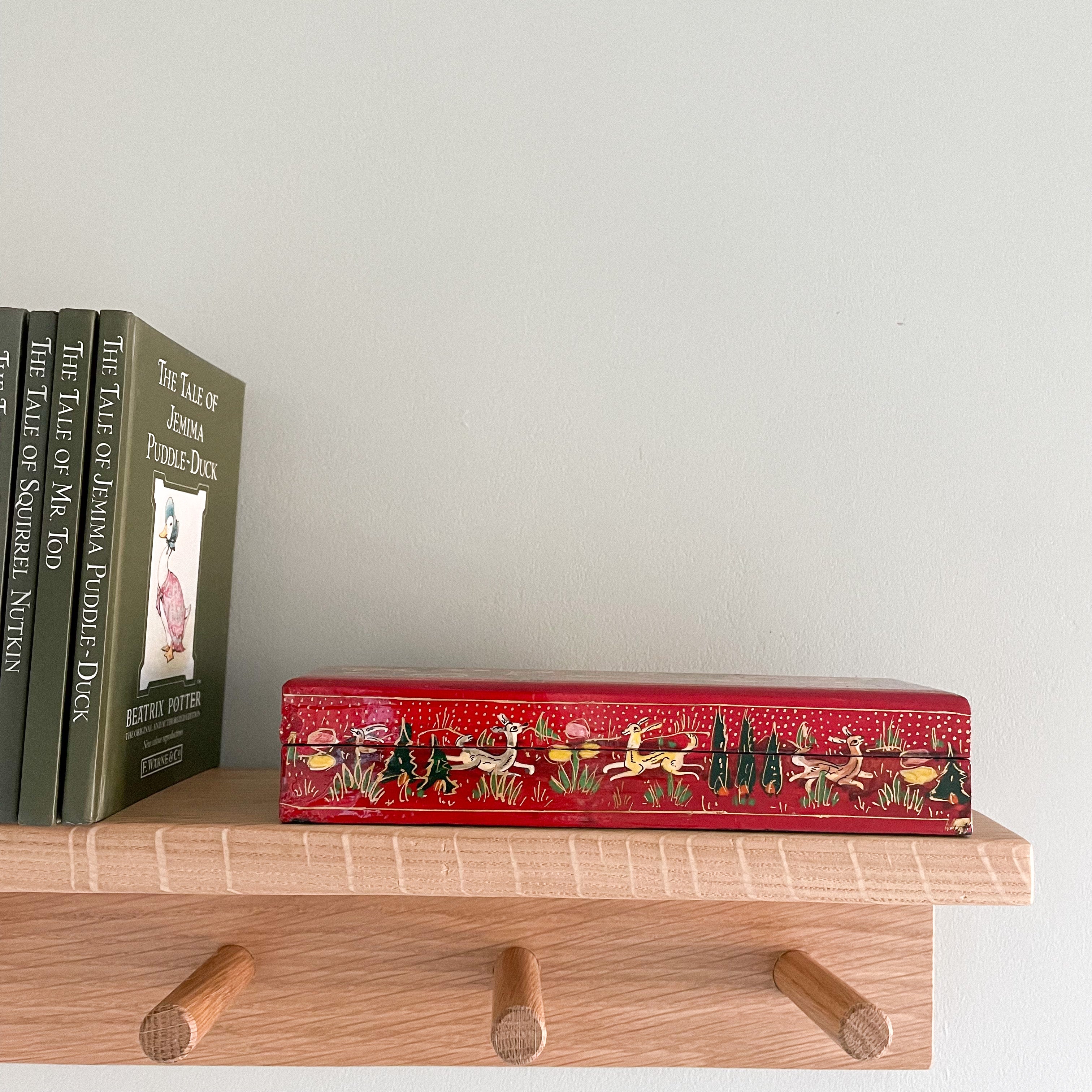 Kashmiri hand-painted folk art papier maché lacquered trinket box or pencil box with jungle animals design - Moppet