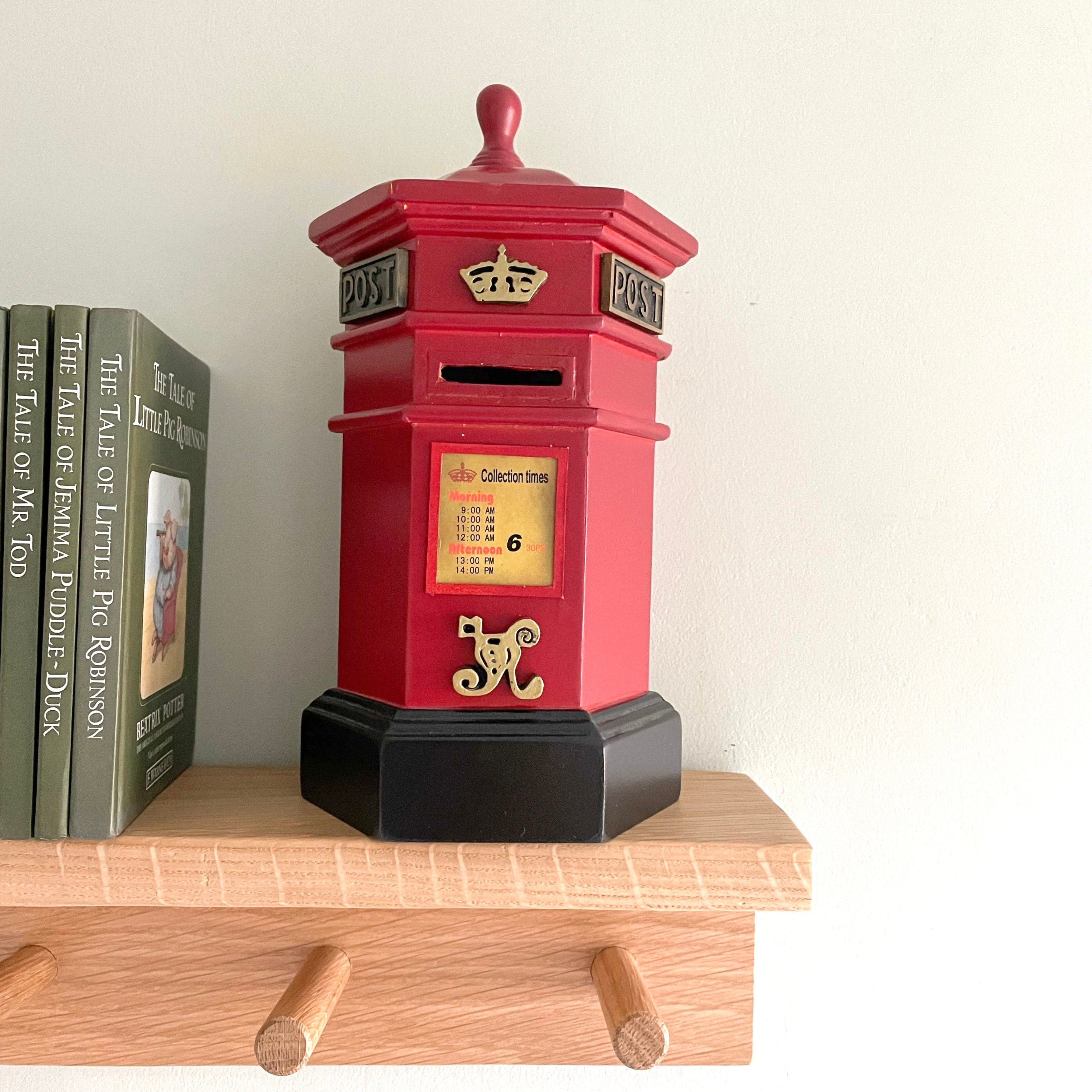 Vintage wooden hexagonal ‘Penfold’ red post box money box - Moppet