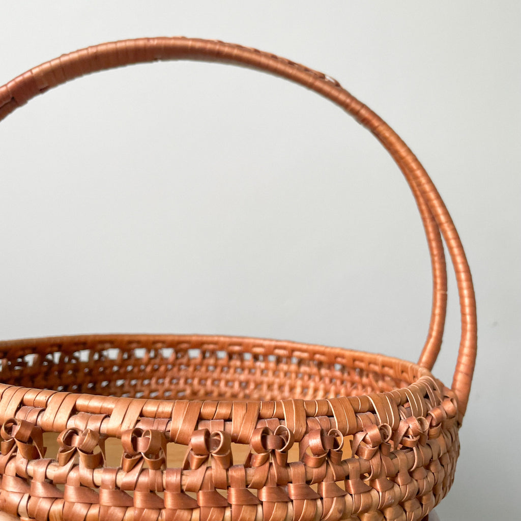 Low vintage woven wicker basket with a shallow wooden base, Easter basket - Moppet