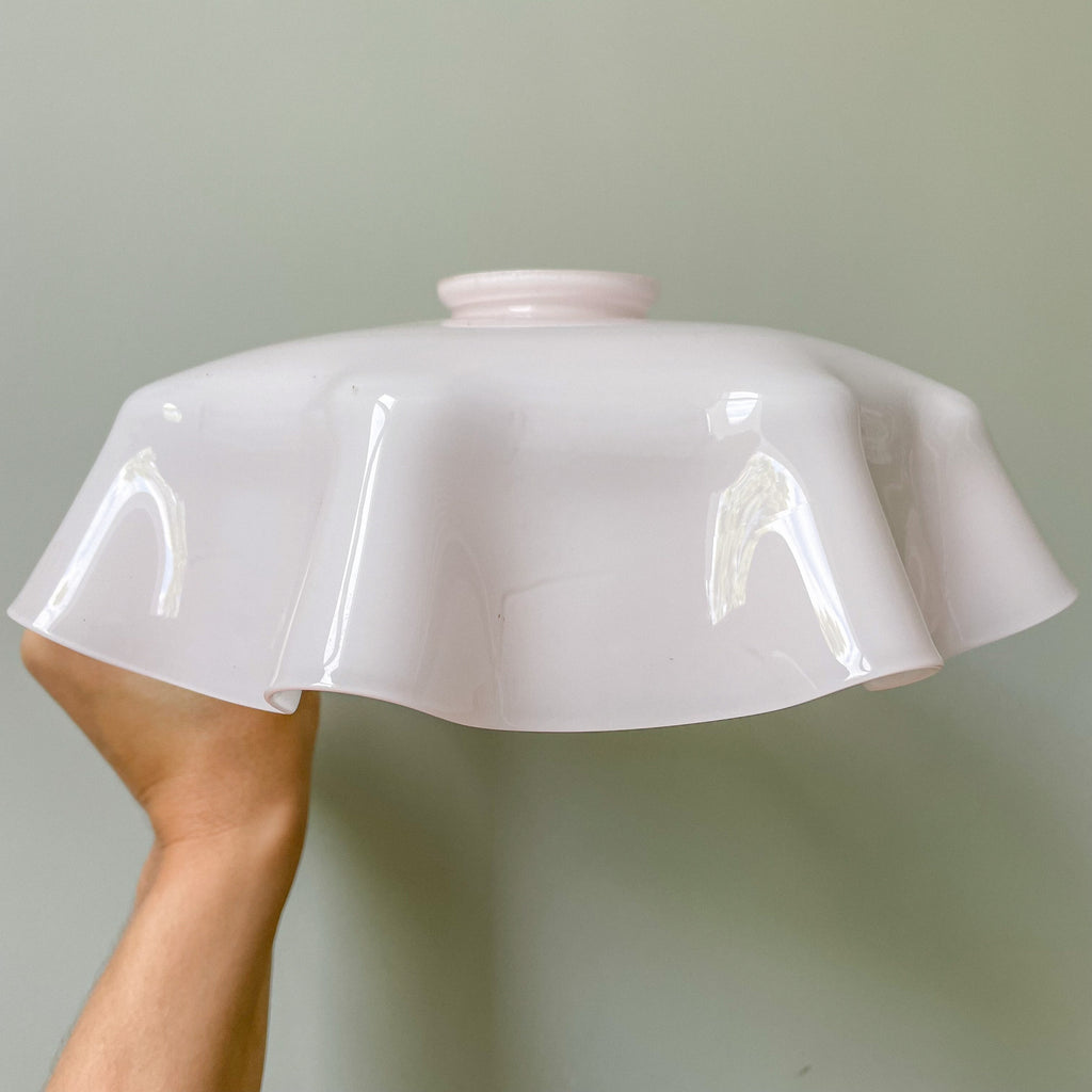Vintage French rare Art Deco 1920s ceiling shade in a ‘handkerchief’ style with a frilly wavy edge | pale pink - Moppet