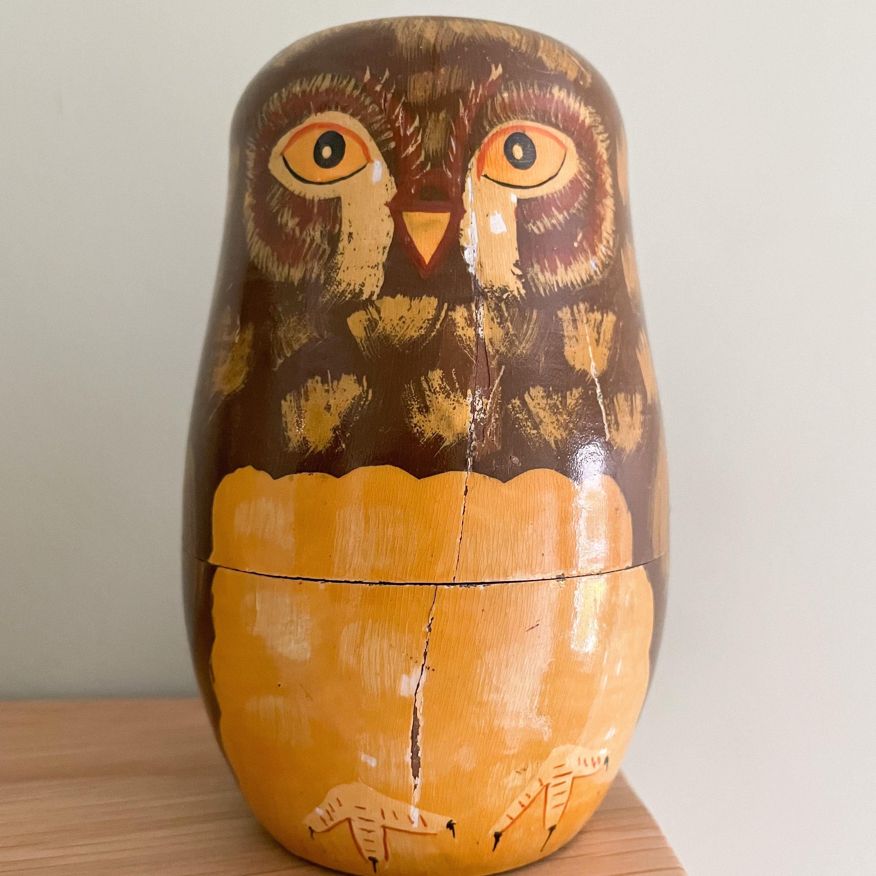 Vintage wooden nesting owl Russian Matryoshka dolls - Moppet