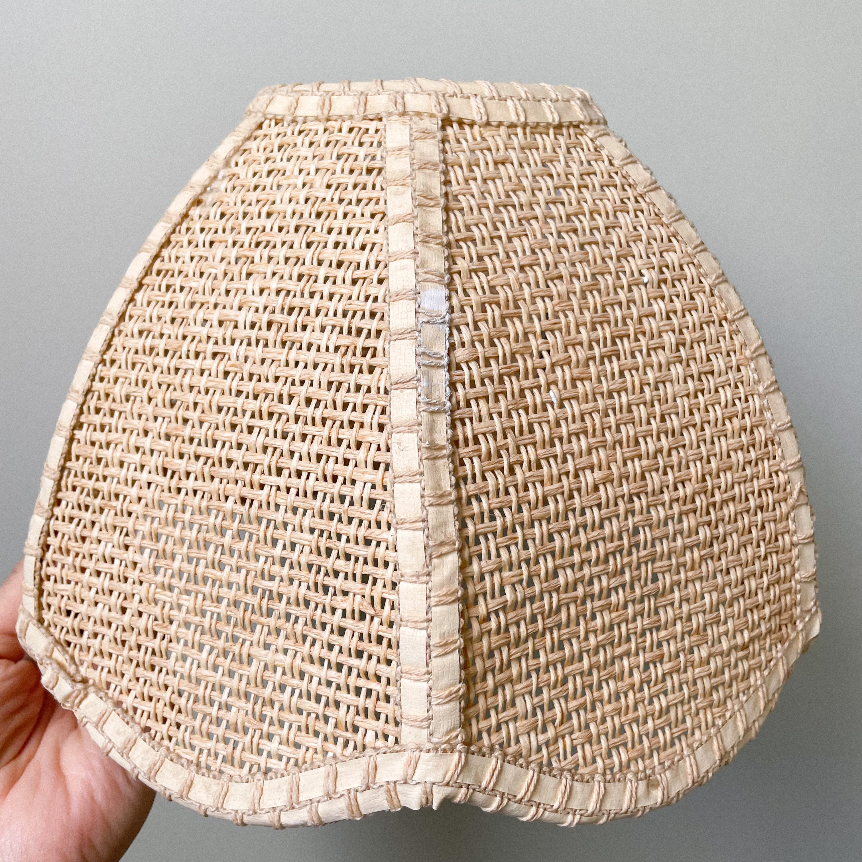 Vintage woven rattan ceiling or lamp shade with a scalloped wavy petal edge - Moppet